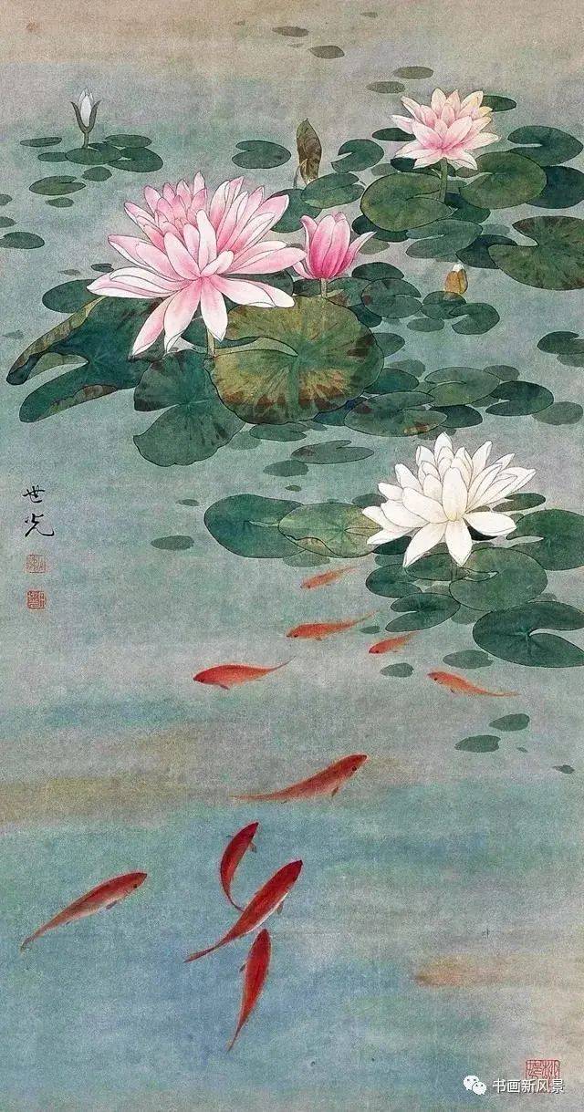 田世光 鱼戏莲叶间田世光 鱼戏莲叶间(局部)田世光 鱼戏莲叶间(局部)