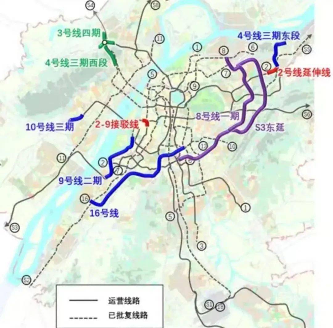 7条延伸线及1条接驳线,对比2021年4月南京公布的十四五期间地铁规划