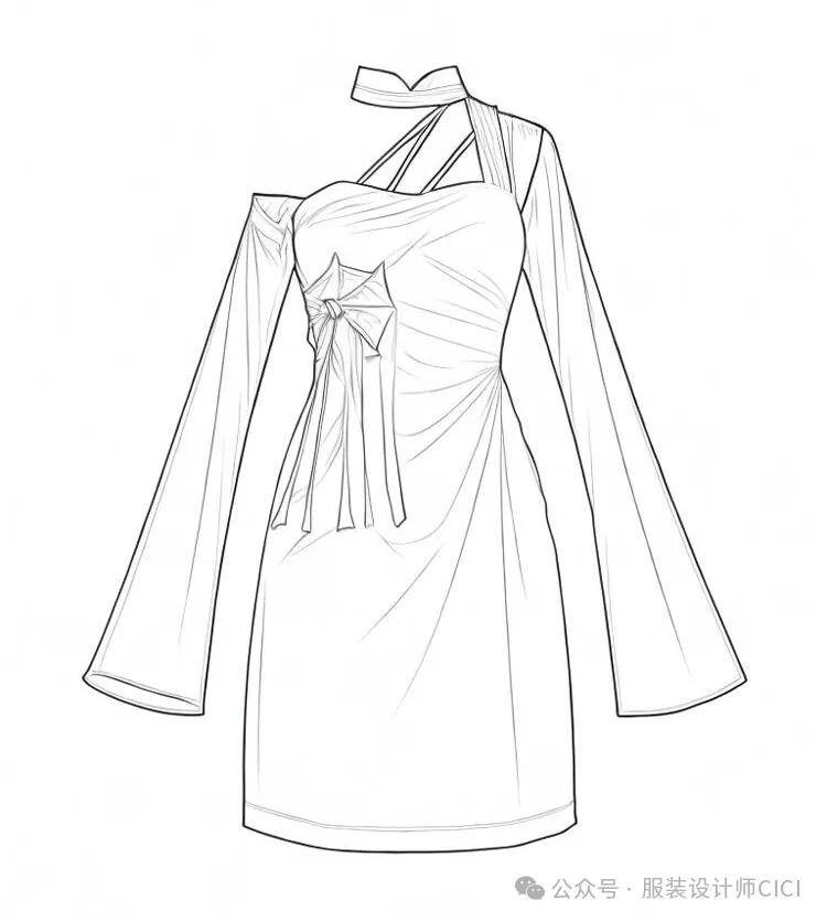 100款-新中式旗袍-平面结构款式图线稿!
