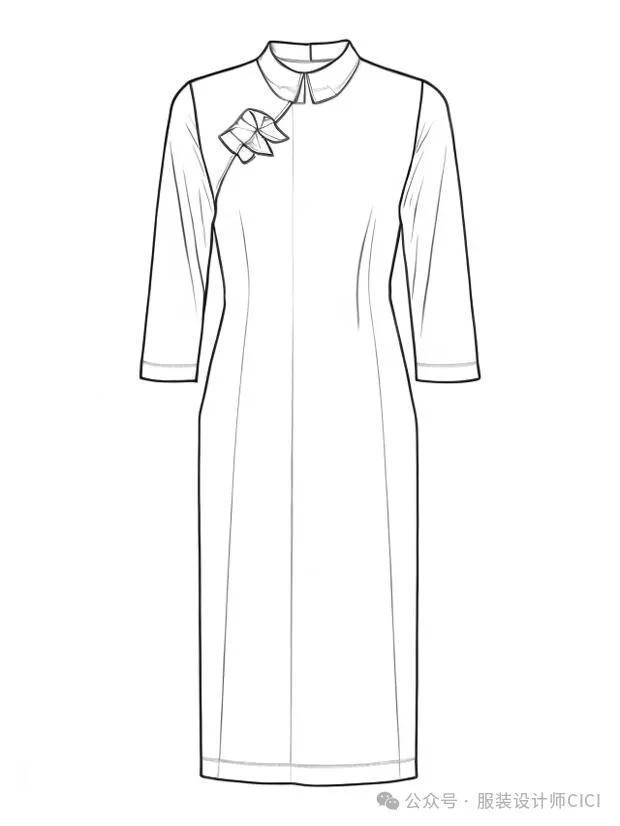 100款-新中式旗袍-平面结构款式图线稿!
