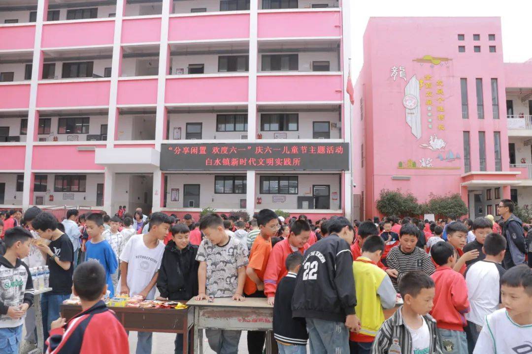 社工志愿队,巾帼志愿者等10余名志愿者齐聚白水镇中心小学,小朋友们为
