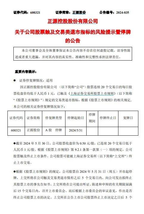 公司股票连续20个交易日的每日收盘价均低于1元,已经触及终止上市条件