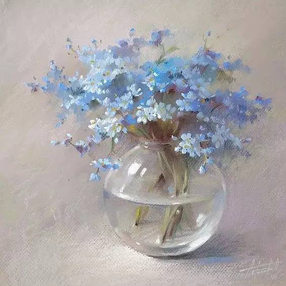 她的粉笔画质感很强甚至能把水的肌理表现地非常细致olga的色彩浓厚