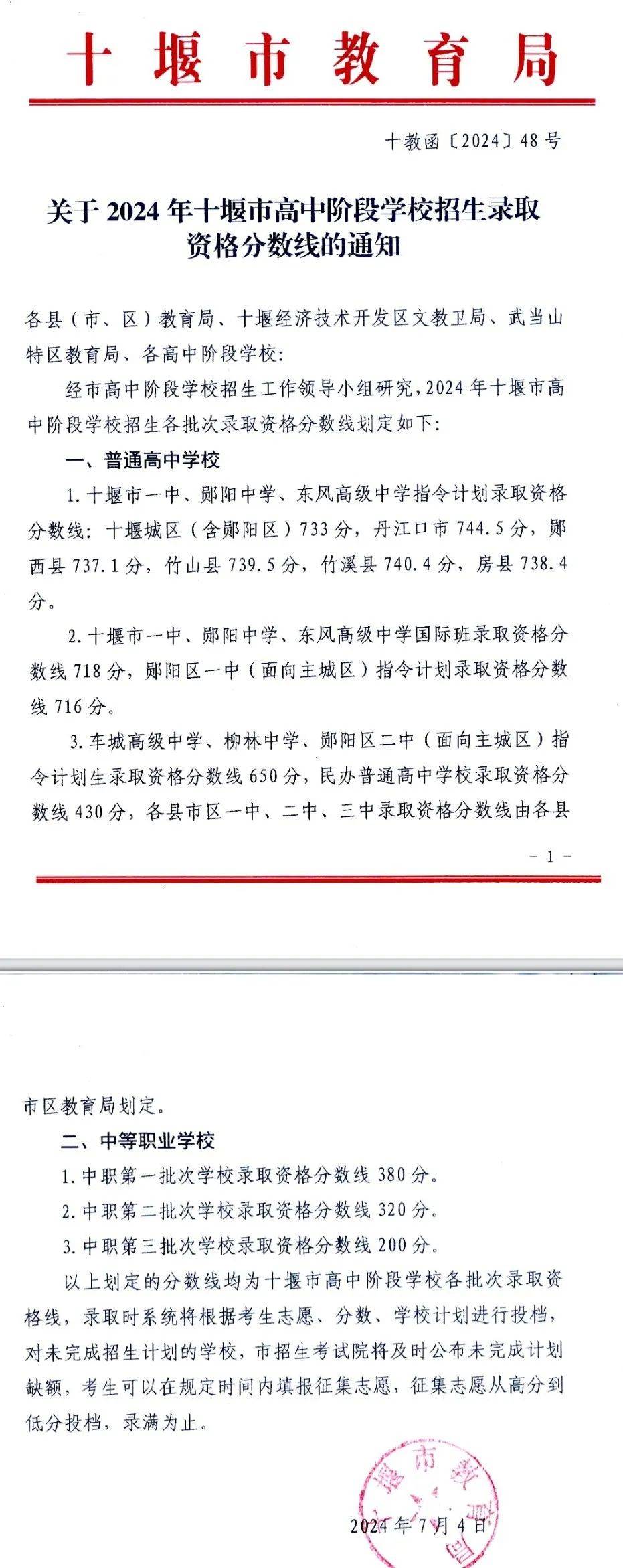 十堰中考分数线及一分一段表公布!