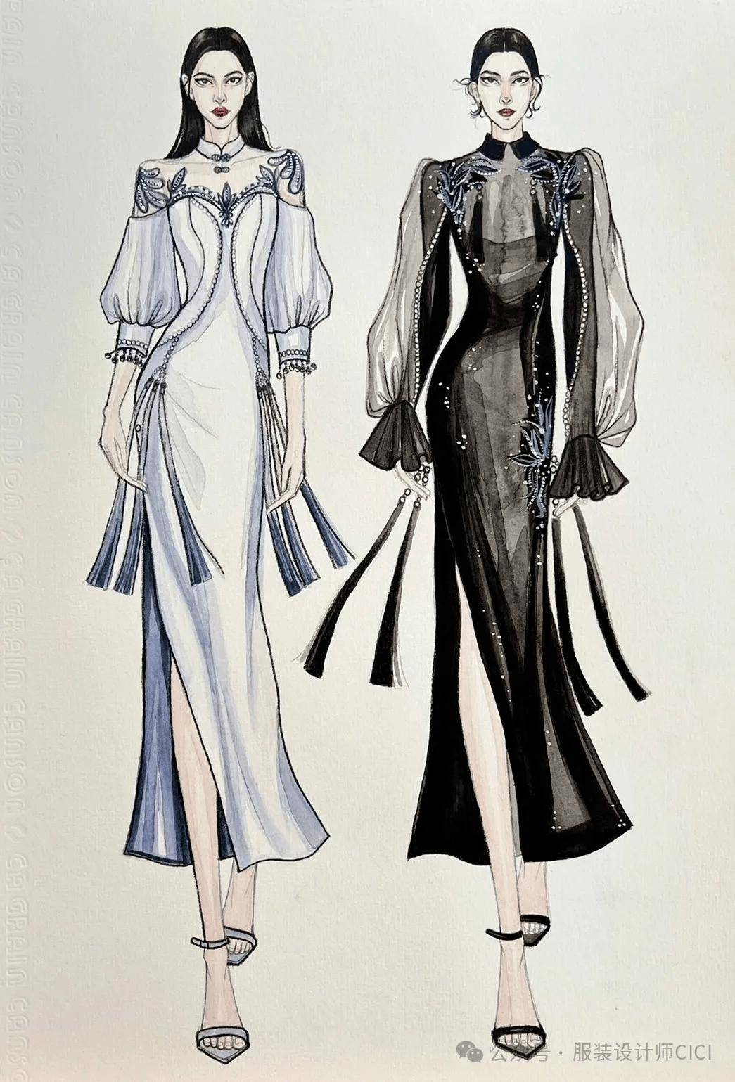 100款-国风新中式-服装效果图(线稿 上色 ai)