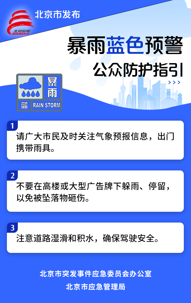 北京市发布暴雨蓝色预警信号,启动防汛四级应急响应