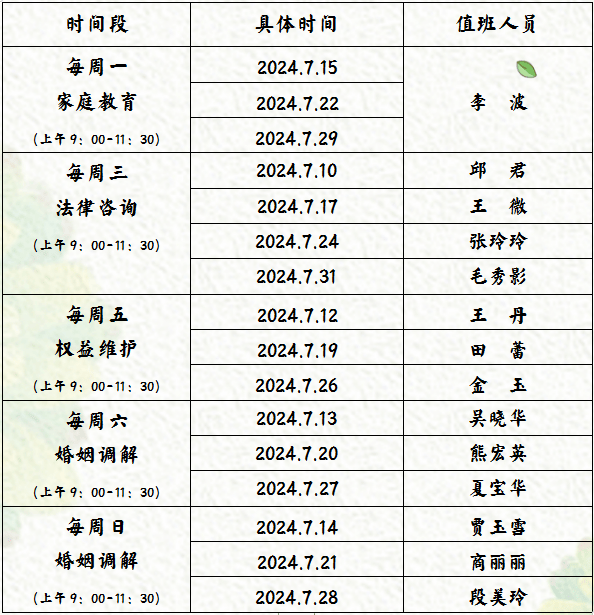 关爱维权 | 大庆市妇联巾帼维权法律援助基地服务值班表,服务热线全新