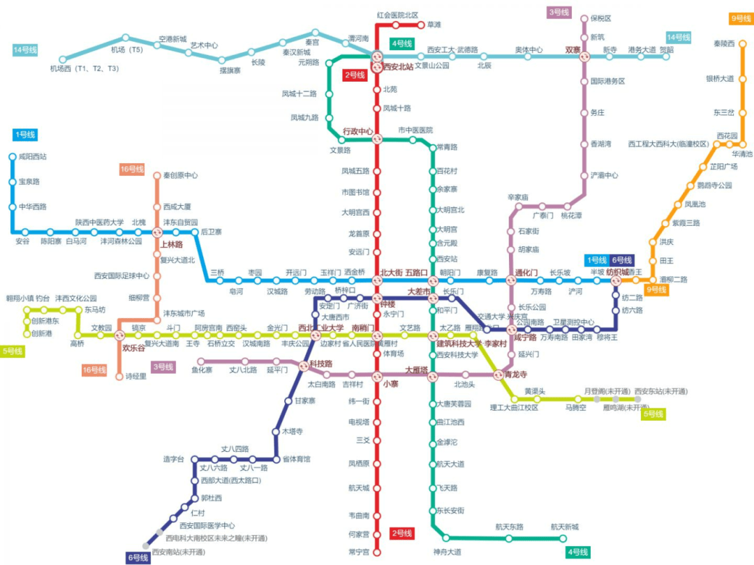 西安地铁现运营线路图西安地铁票价标准73售卖网点:西安地铁线网内