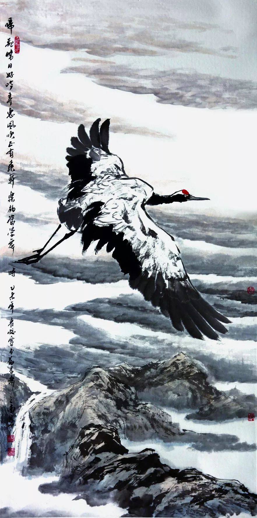 写意鹤画法述要:鹤展翅的画法步骤及姿态赏析