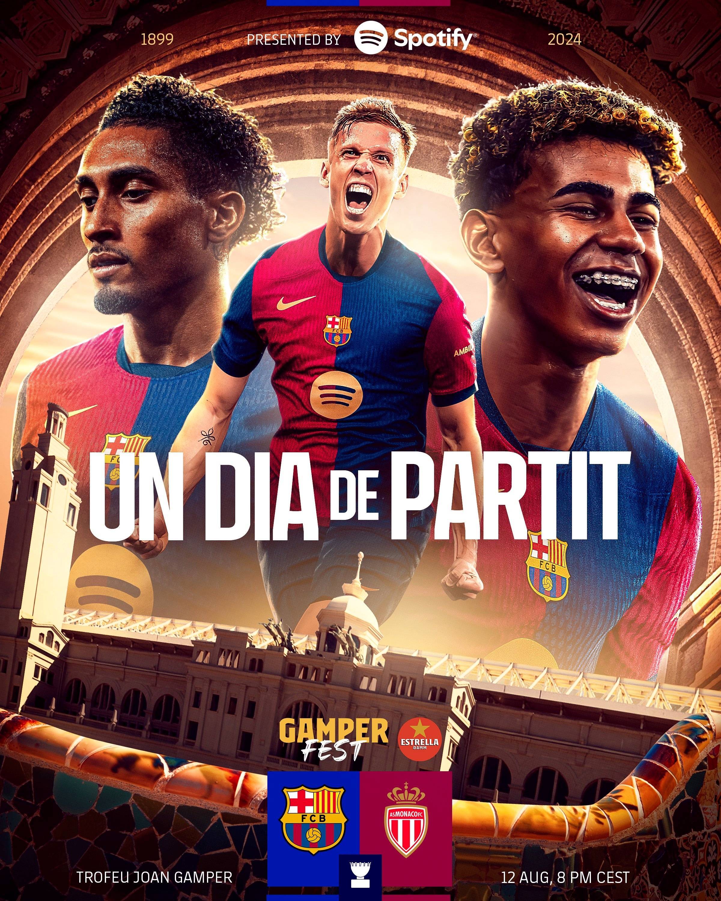 巴萨发布甘伯杯海报:奥尔莫c位,拉菲尼亚,亚马尔分居两侧_对阵_摩纳哥