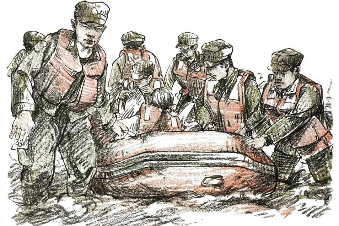 东风漫画|67奋斗在抗洪一线的"迷彩绿"