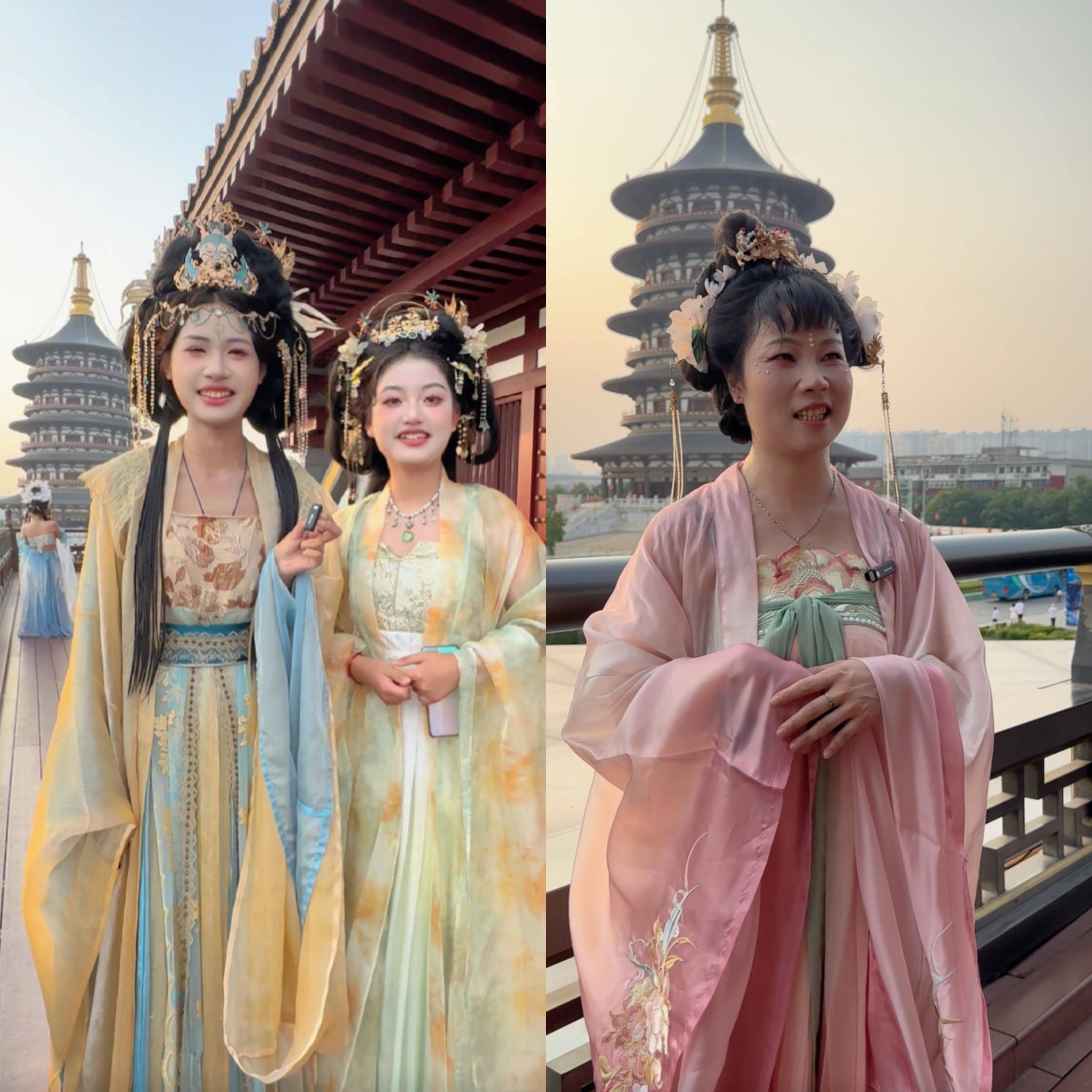 游客穿汉服打卡来洛阳穿一次汉服,是山东的刘同学和胡同学计划已久的