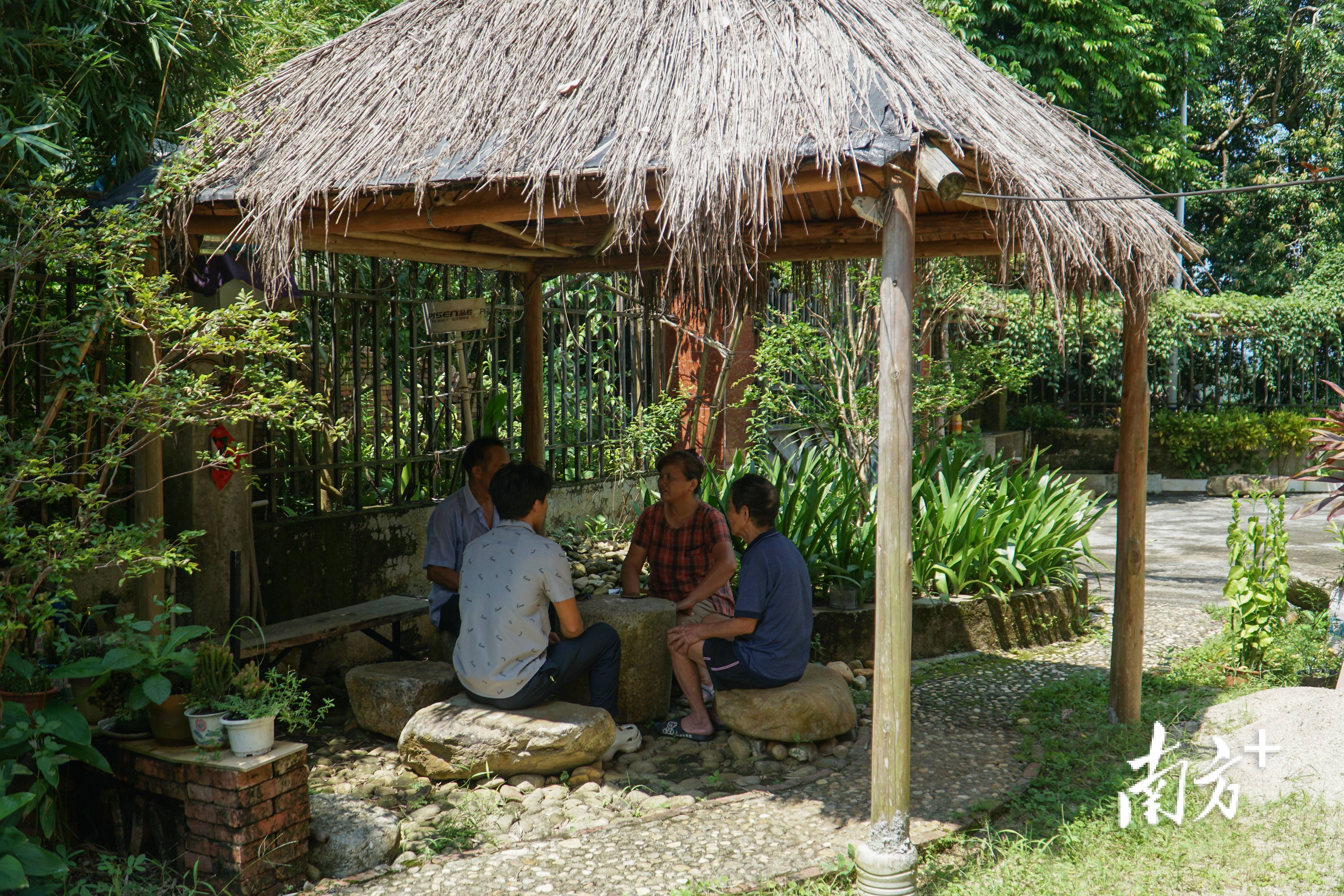 "以前庭院堆满了杂物,清理后,又增加了花卉绿植小景观和休闲凉亭,小院