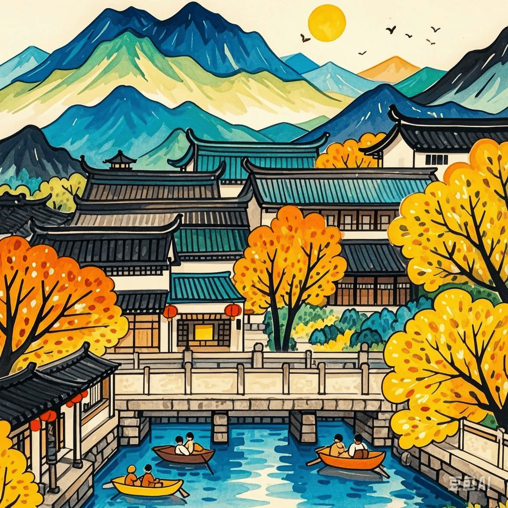 他山之石·艺‖马克笔秋天风景绘画,好看又有国风,家长们必备范画!