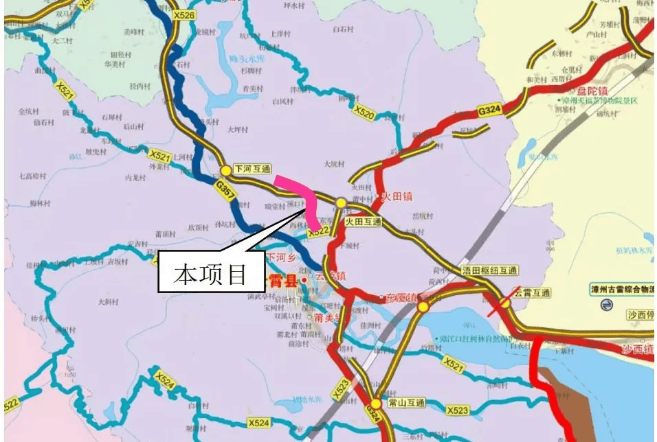 国道357线云霄下河世坂至云霄五中段公路工程总体走向由南向北,路线