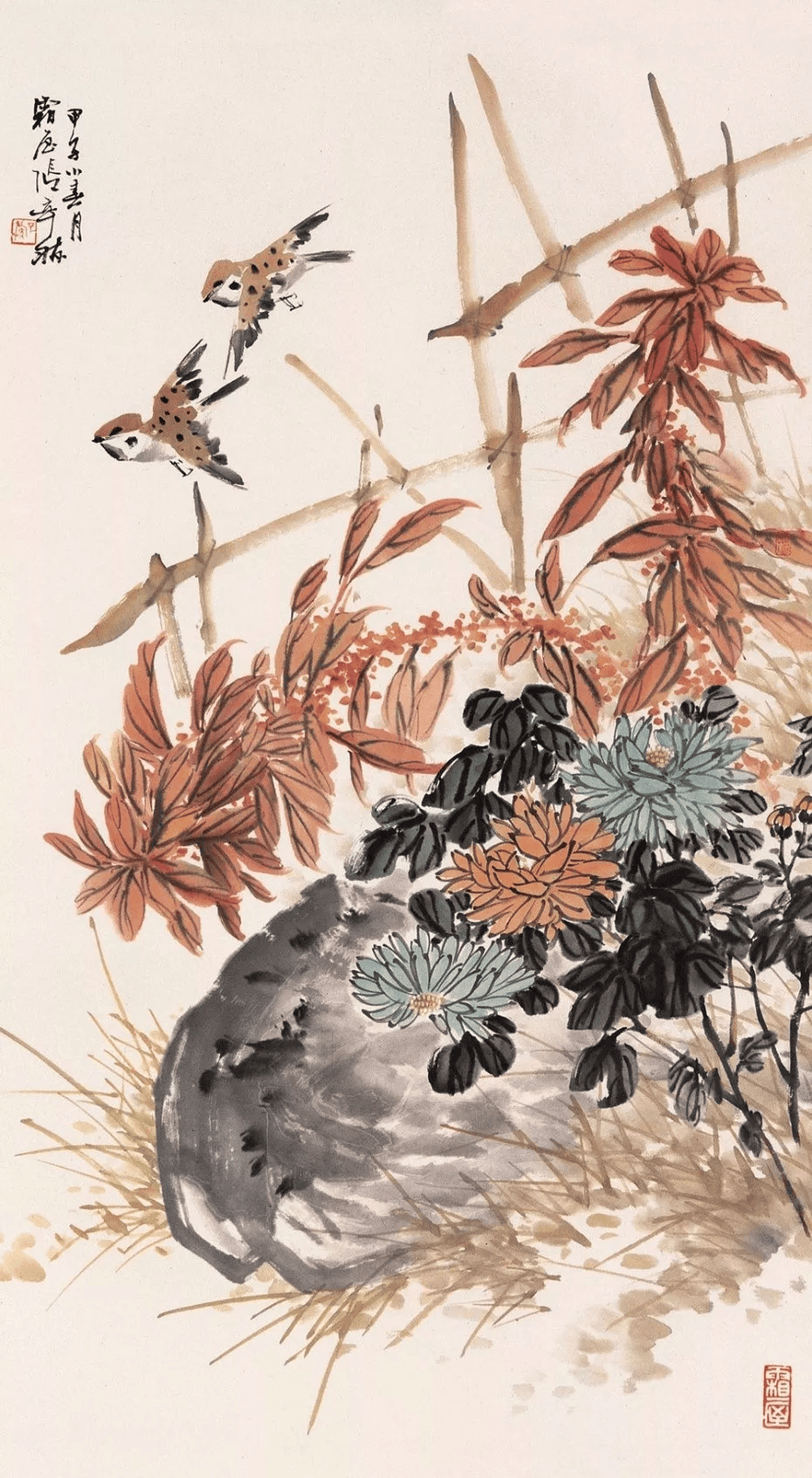 赋彩明亮,一眼就爱上,好清新的小写意花鸟!