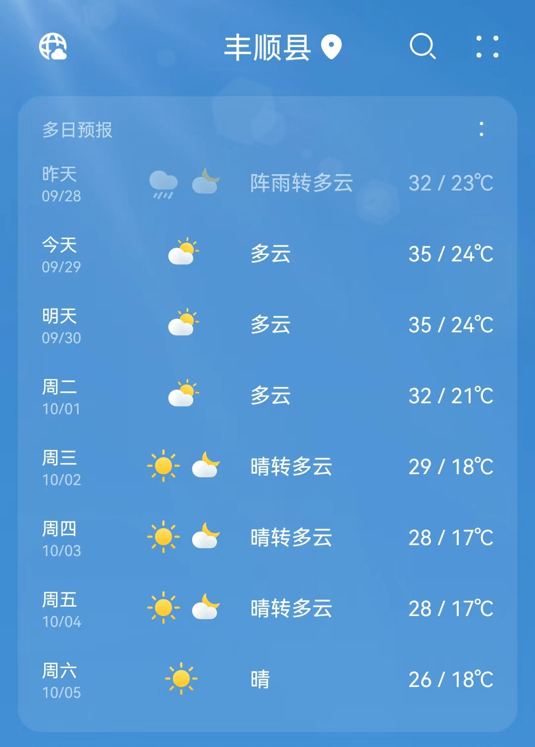 丰宁天气预报一周预报