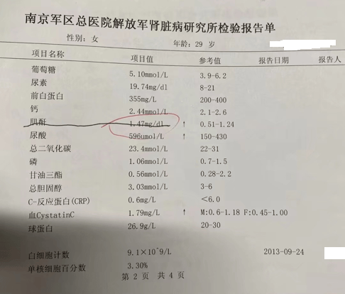 血肌酐偏低图片