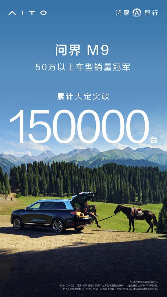 问界M9大定破15万 50万以上车型月销量五连冠