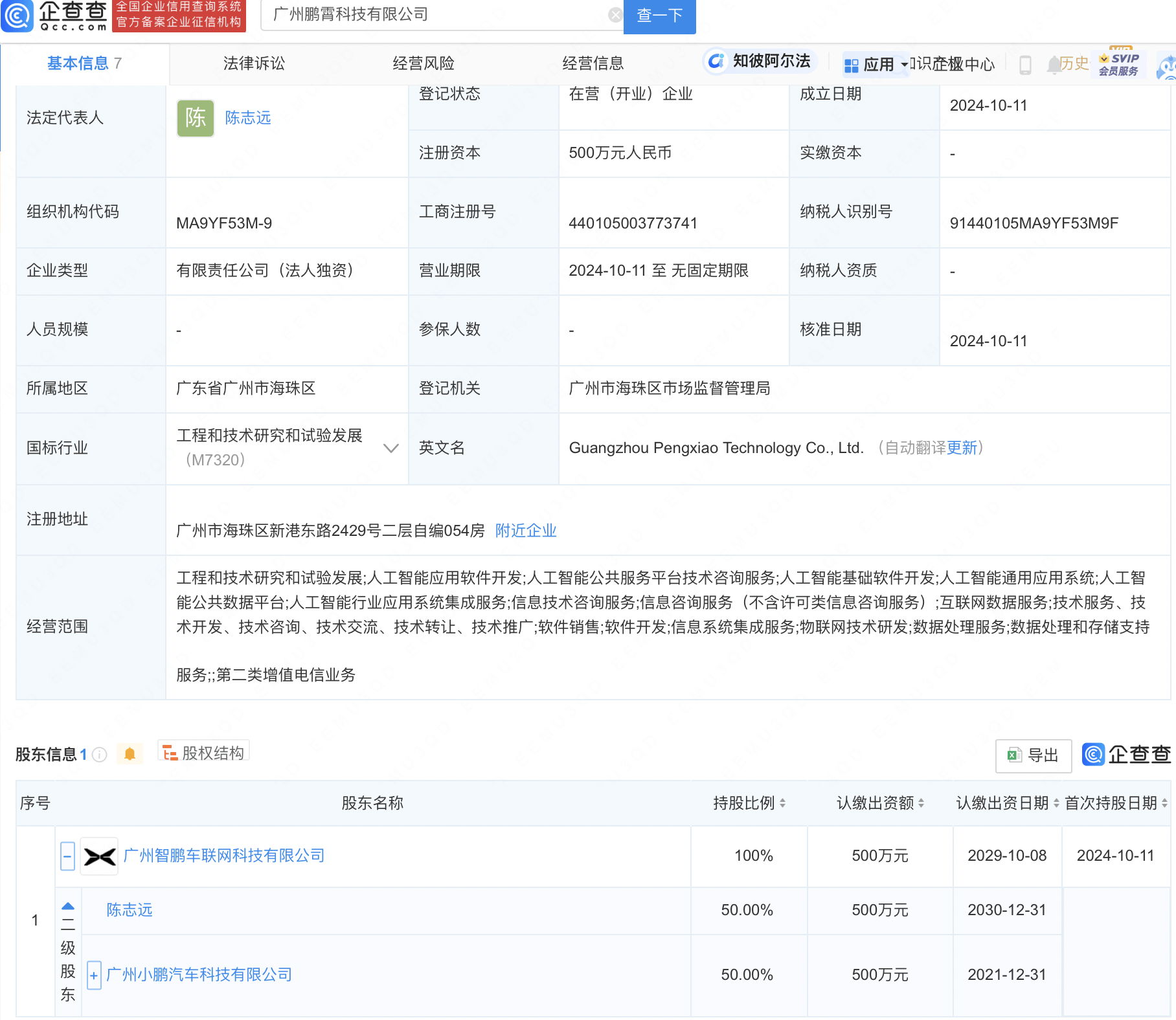 小鹏汽车成立科技新公司，含多项AI业务