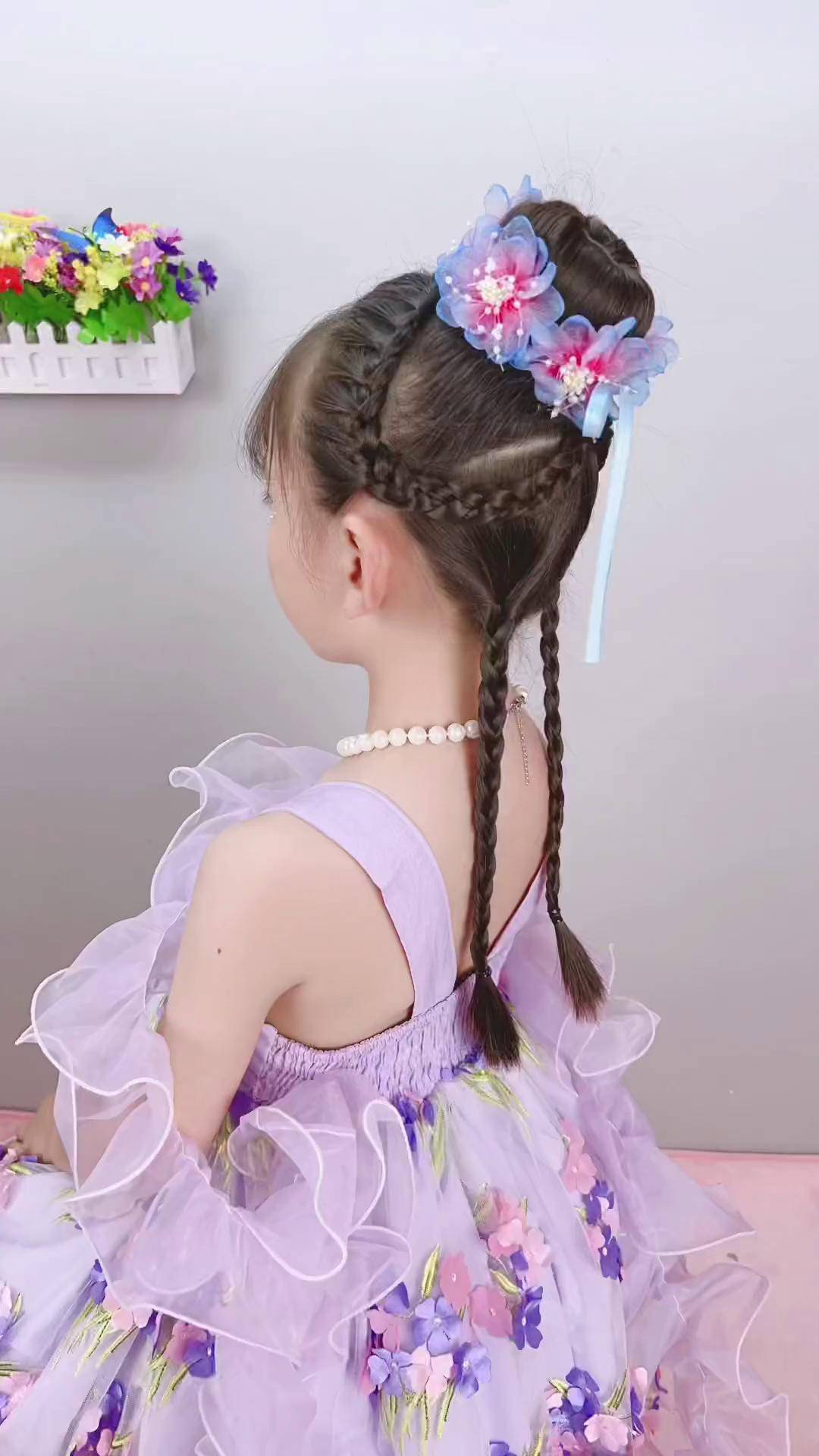 花仙子丸子头儿童编发 编发教程 简单好看发型 六一儿童节发型 生女儿