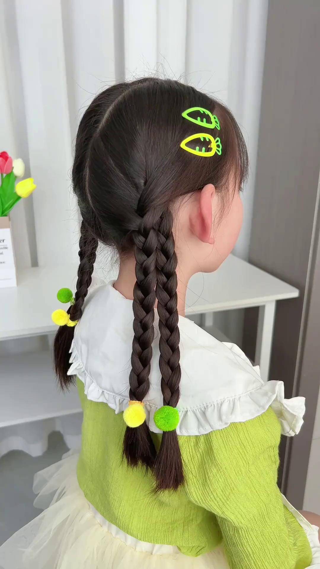 两根麻花辫就可以编出好看的上学发型上学发型儿童编发编发教程头饰