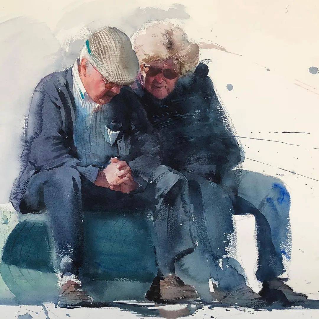 水彩速写人物,简单的意境美