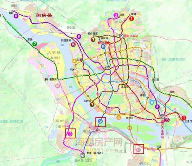 福州地铁9号线示意图公布,将穿越西湖,沿白马路设站