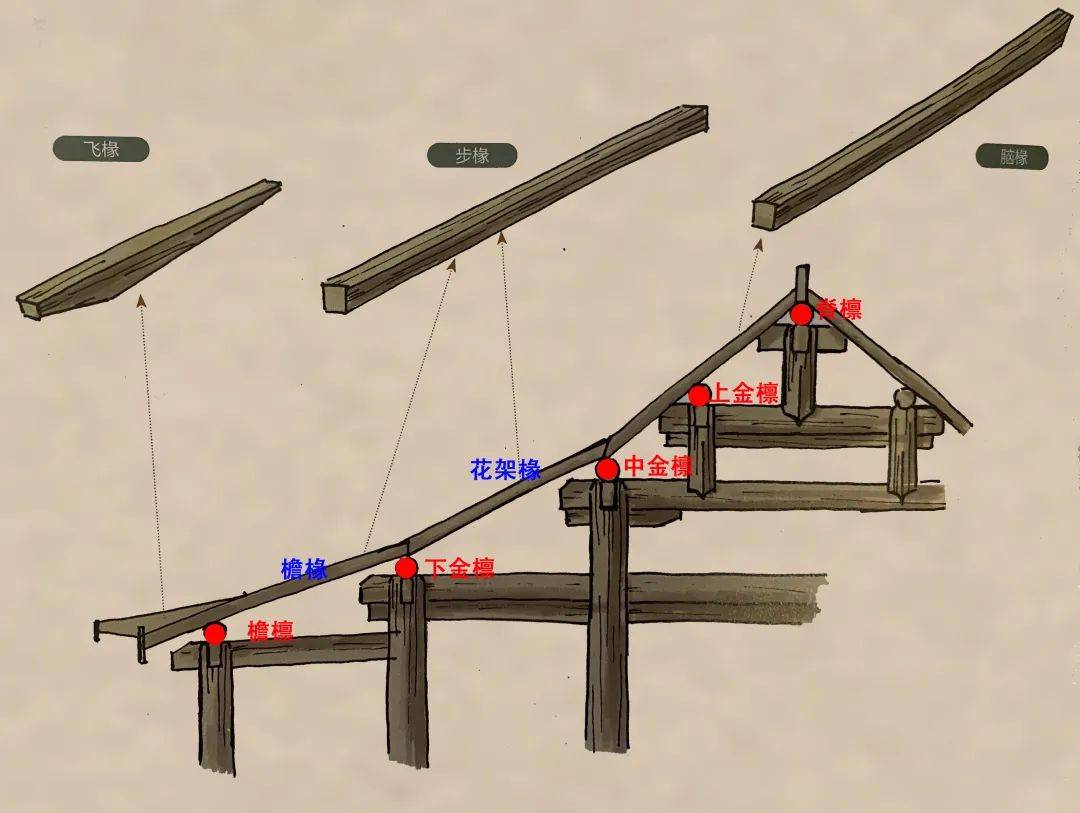 古建筑中椽木的分类与安装、大小连檐、撩檐槫!_椽子_构件_屋面