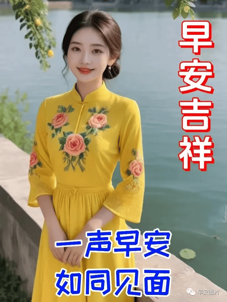 清晨美女早上好温馨问候表情图片