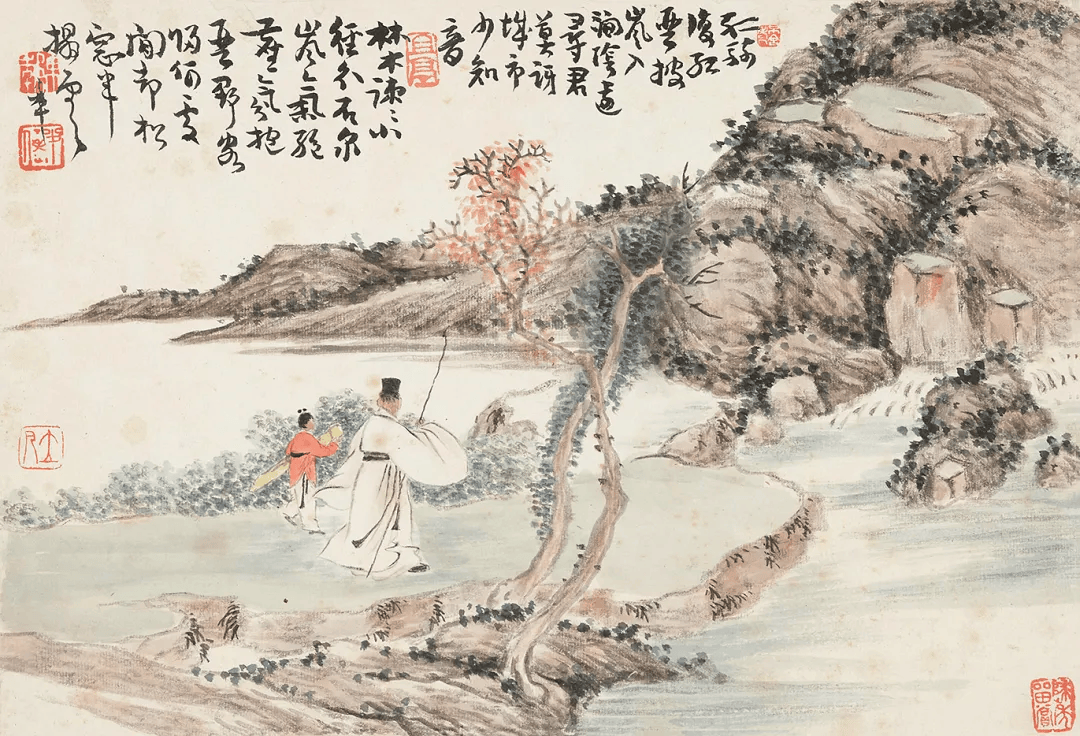 晚清著名海派画家任预的山水画,笔墨松秀,设色清丽