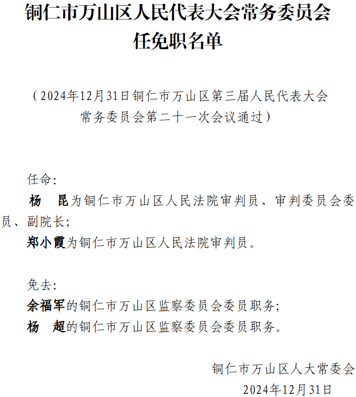 万山区人民代表大会常务委员会最新人事信息
