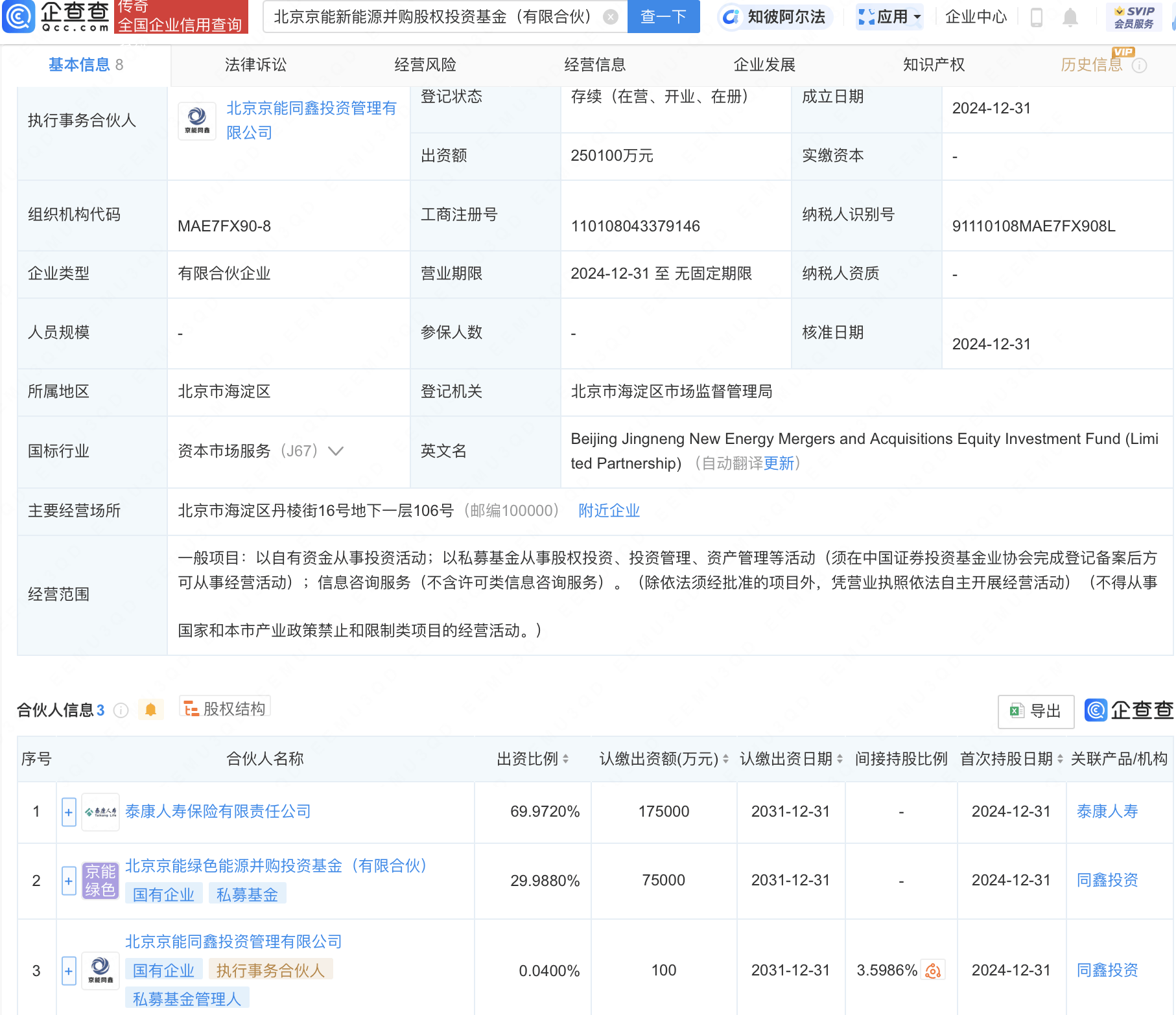 泰康人寿等设立新能源并购股权投资基金