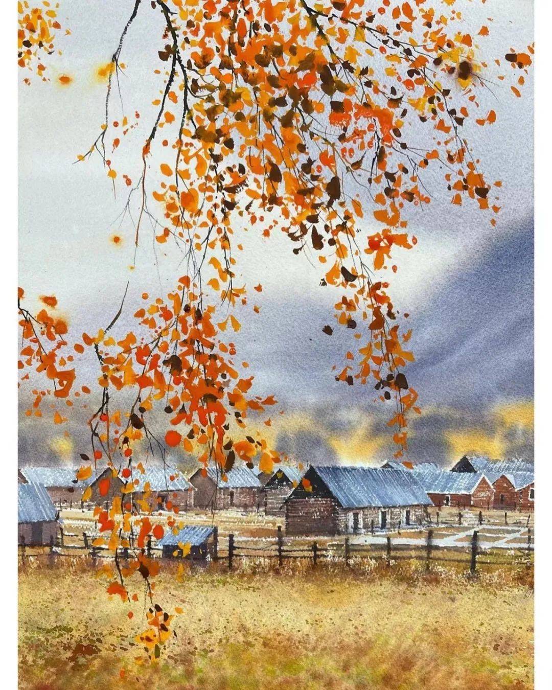 他山之石·艺‖ 秋意渐浓,大师笔下美爆浪漫的水彩秋景,太迷人!