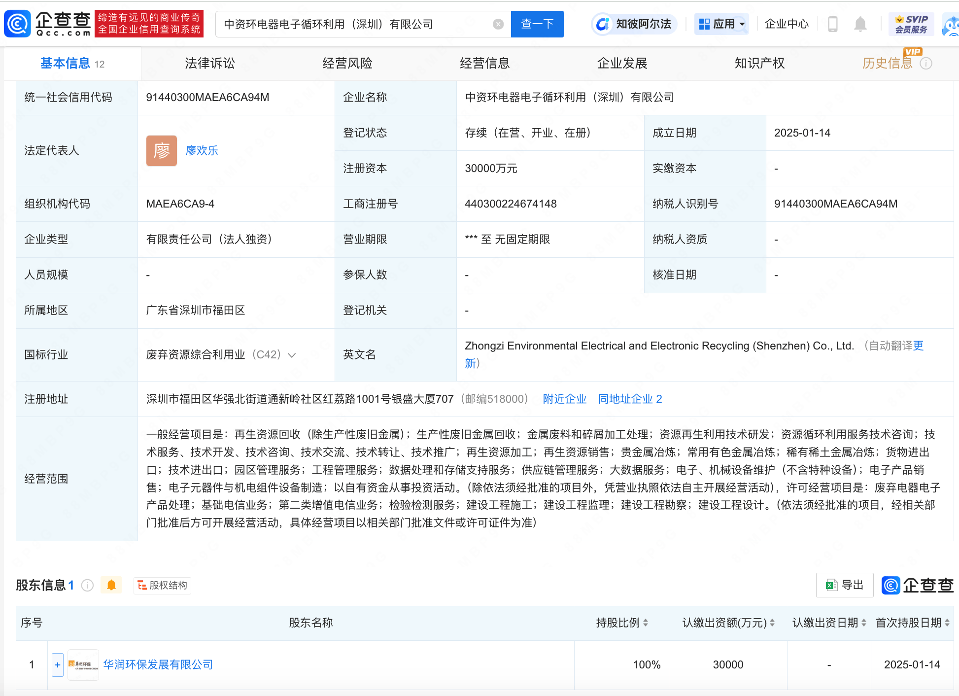 华润环保于深圳成立电器电子循环利用公司