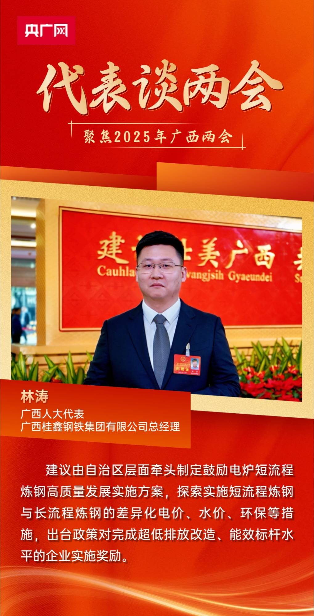 【代表谈两会】林涛：打造广西绿色低碳钢铁新材料产业集群_发展_炼钢_桂鑫