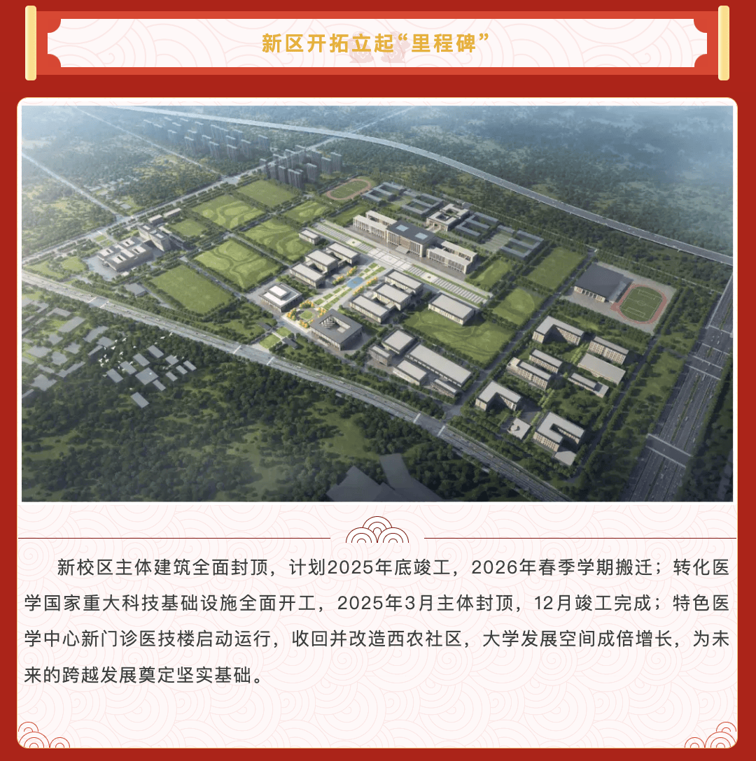 新校区主体建筑全面封顶,计划2025年底竣工,2026年春季学期搬迁