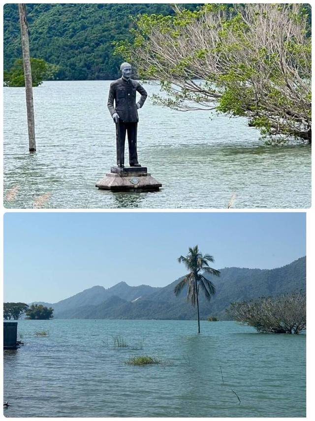 大年初二台湾接连地震，全台唯一“水上蒋介石铜像”倒下没入水中