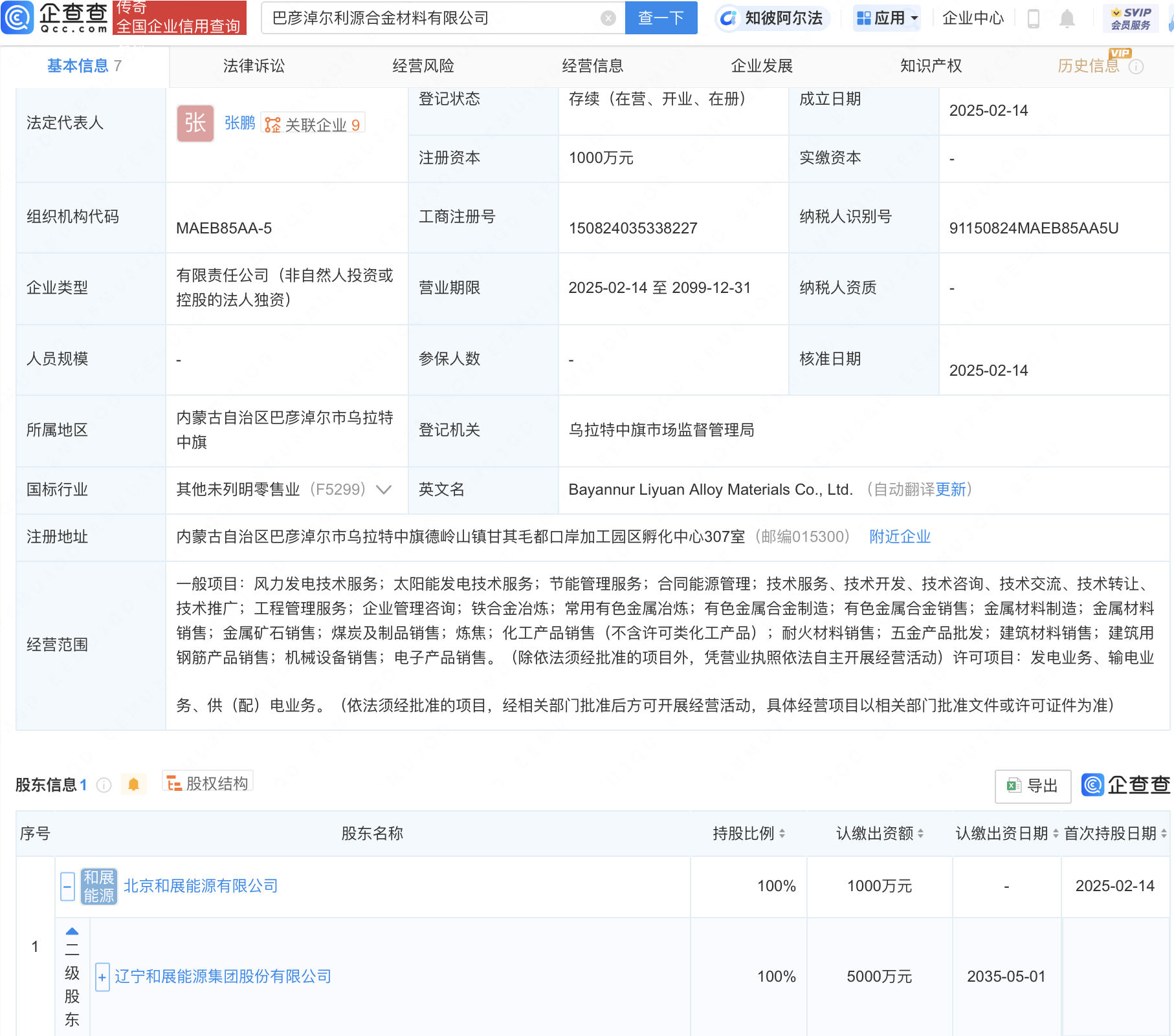 *ST和展投资成立合金材料新公司