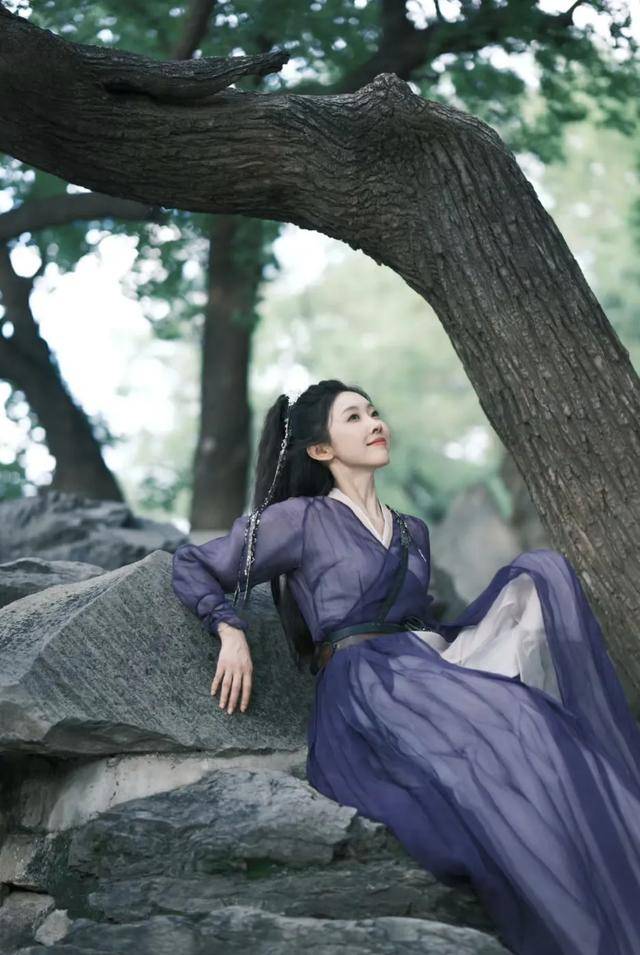 宣璐紫衣女侠造型英姿飒爽翩翩惊鸿