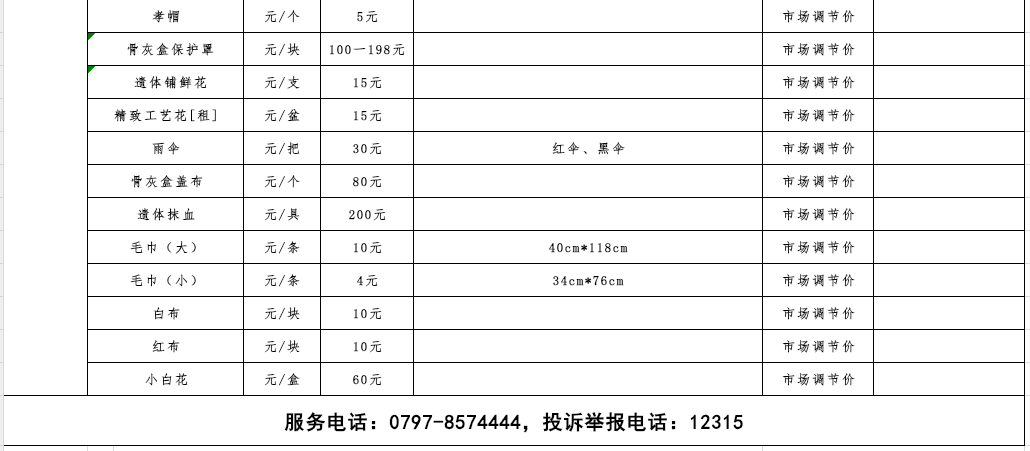 转发周知!上犹县殡葬服务和公墓收费项目和收费标准公示