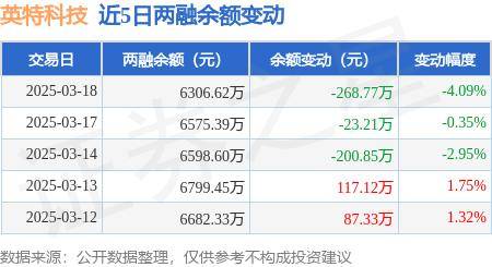 英特科技：3月18日融资买入538.71万元，融资融券余额6306.62万元