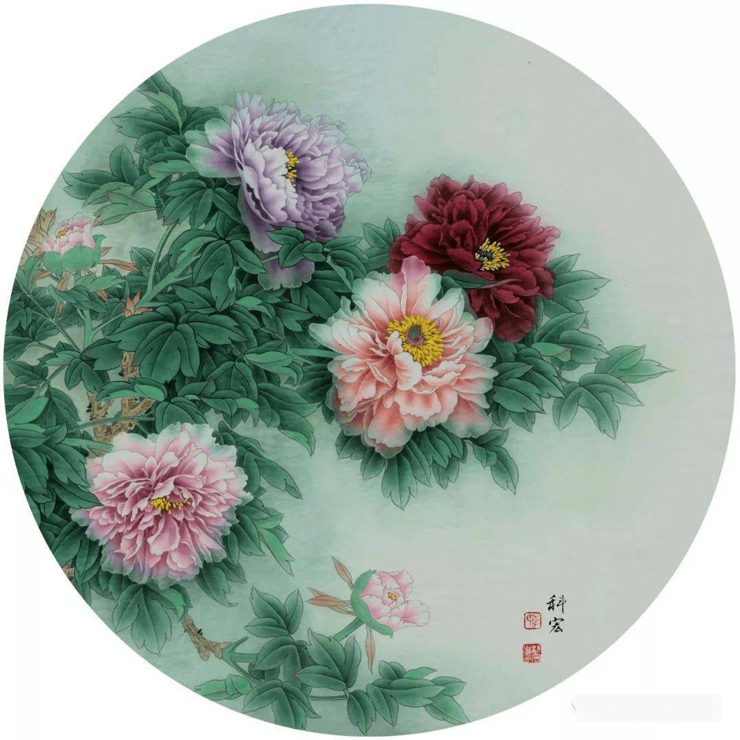 李科宏工笔花鸟圆扇欣赏真养眼