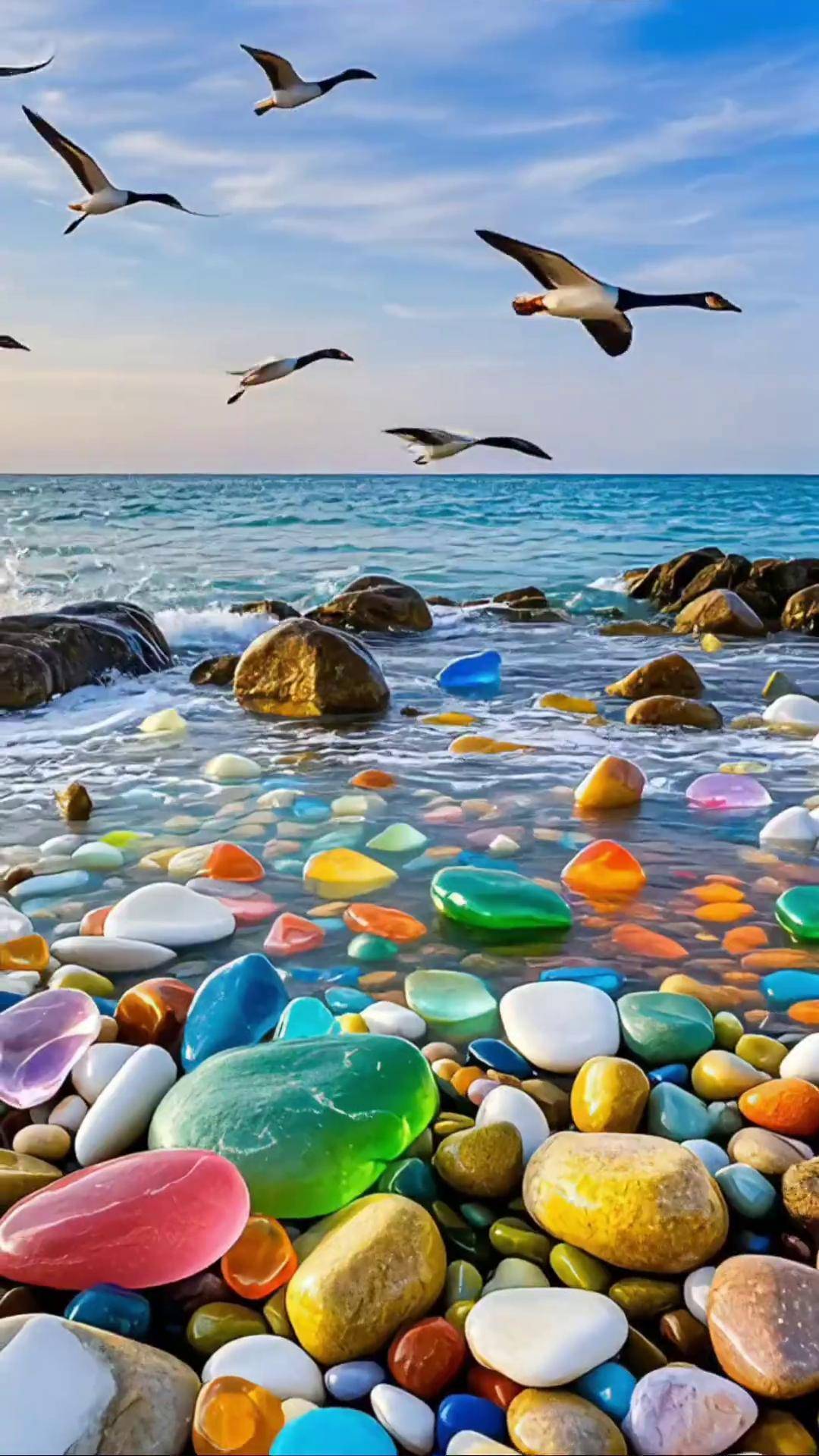 这么漂亮的"七彩鹅卵石"海滩,一定要分享给你看看海滩景色美如画 每一