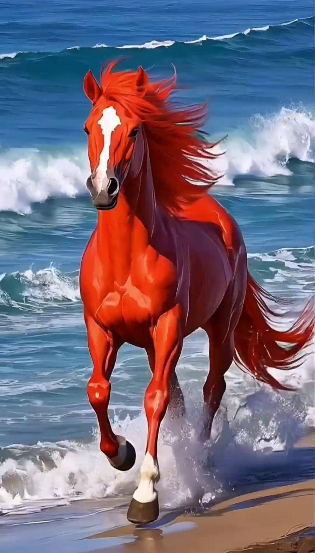 红鬃飞扬气势宏新年马到必成功风驰电掣蹄翻飞万里海