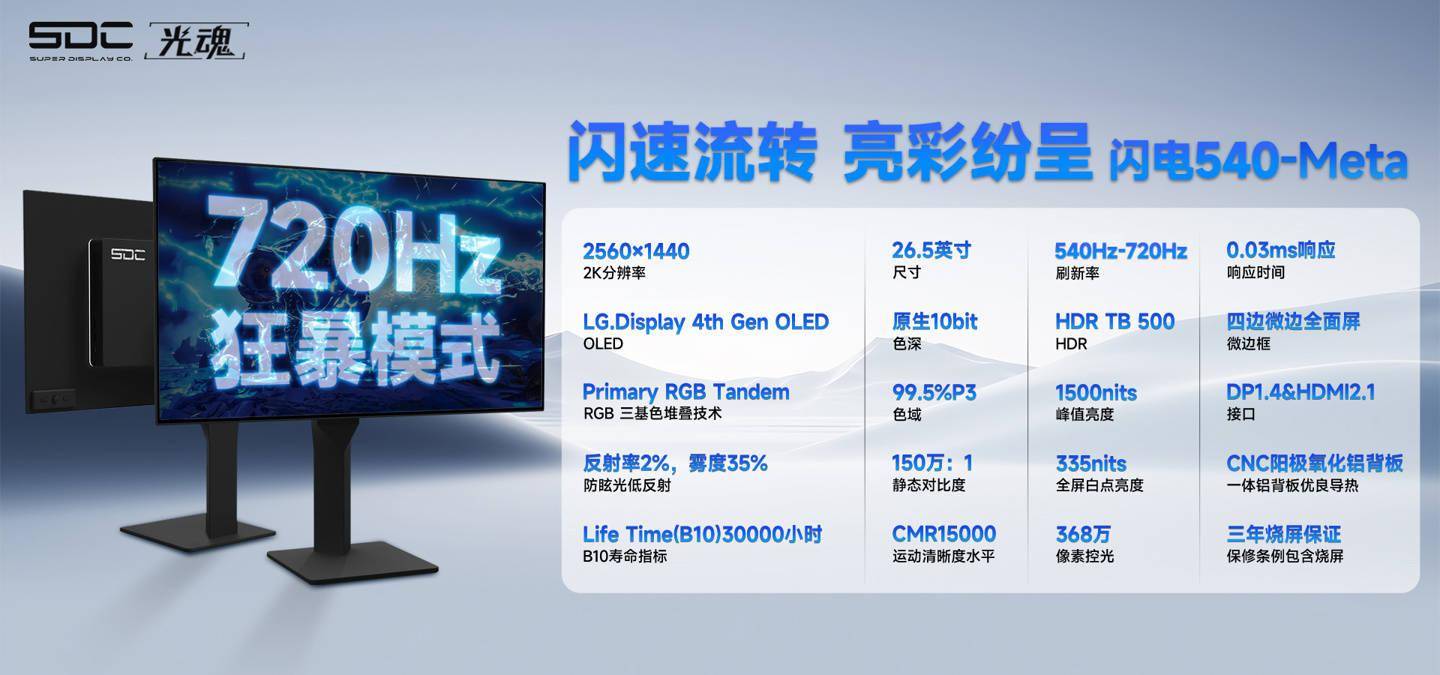 极创 & 光魂预热 540Hz WQHD 显示器，采用 LGD 最新 OLED 面板