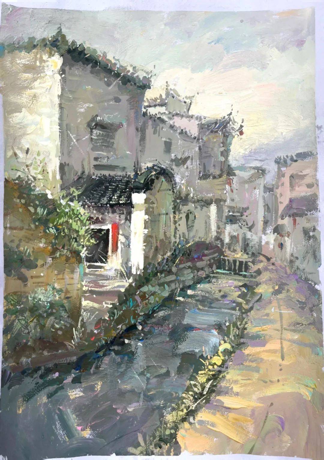 指导老师:丁峰作品简介:这是一幅色彩风景画,描绘了古巷建筑景致