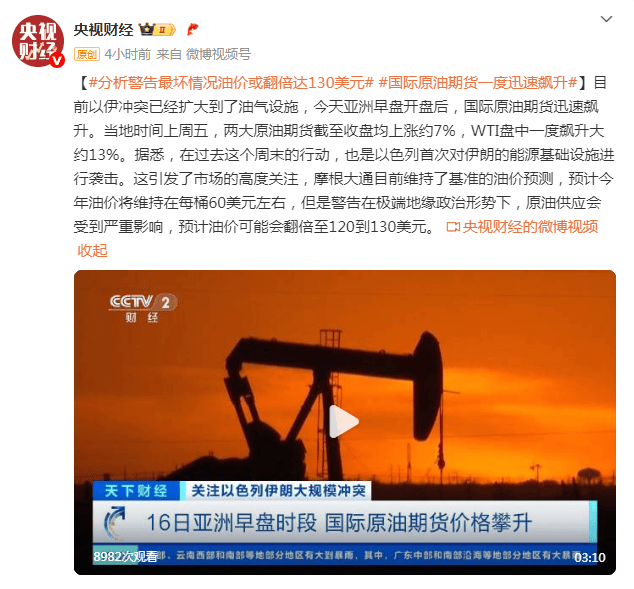 中东局势骤紧致油价飙升超 11%，极端情况油价会翻倍？