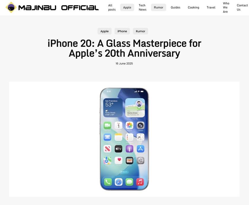 苹果20周年特别版iPhone曝光 全玻璃设计、搭载iOS 28