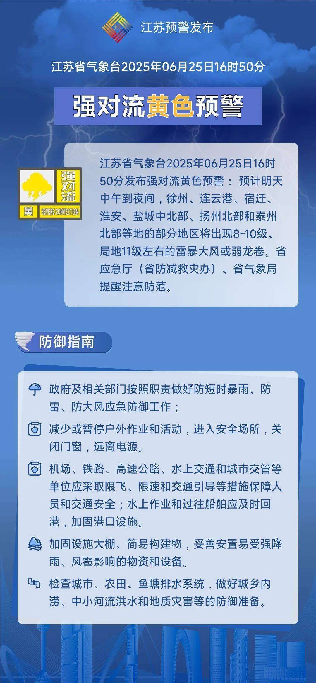 局地11级雷暴大风或弱龙卷!江苏气象发布预警